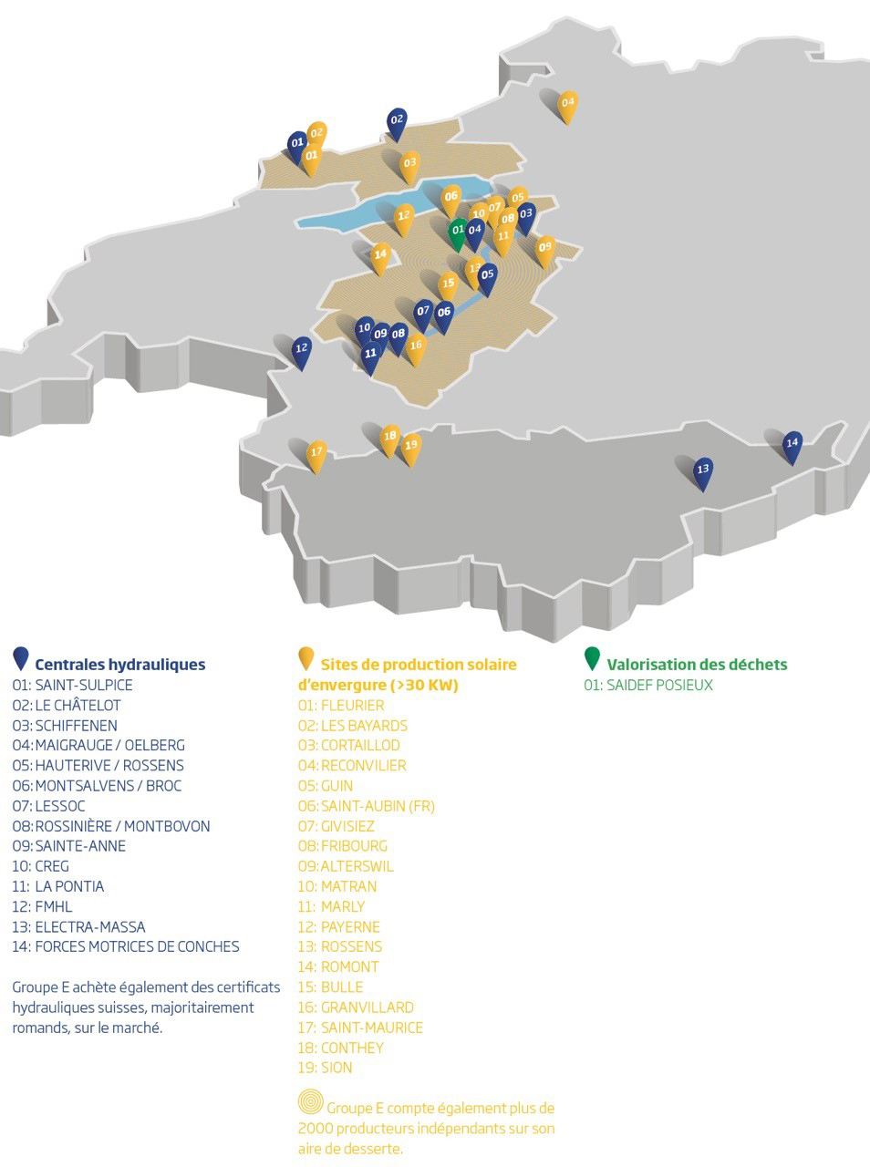 Carte de production d'électricité renouvelable par Groupe E