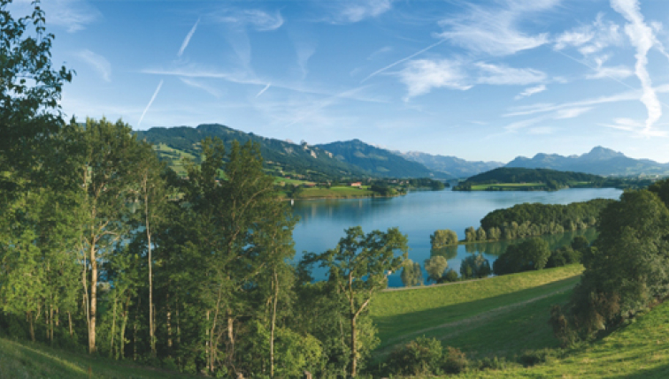 Der Lac de la Gruyère an einem sonnigen Tag