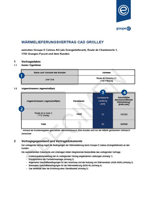 Beispiel einer Fernwärmerechnung von Groupe E