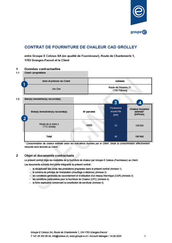 exemple de facture de chauffage à distance de Groupe E