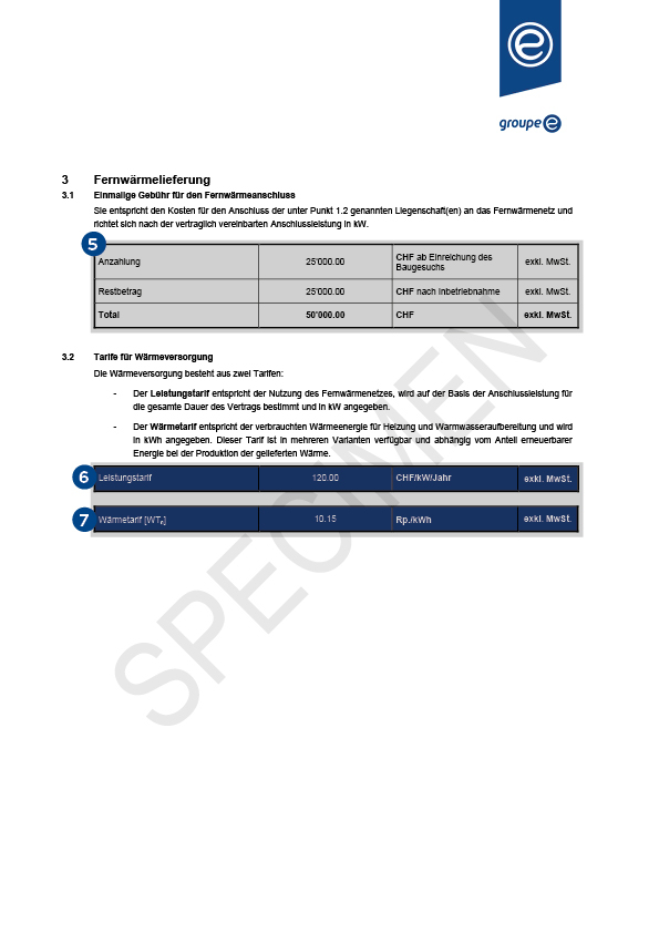 Beispiel einer Fernwärmerechnung von Groupe E