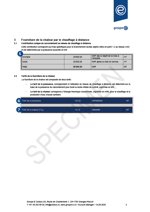 exemple de facture de chauffage à distance de Groupe E