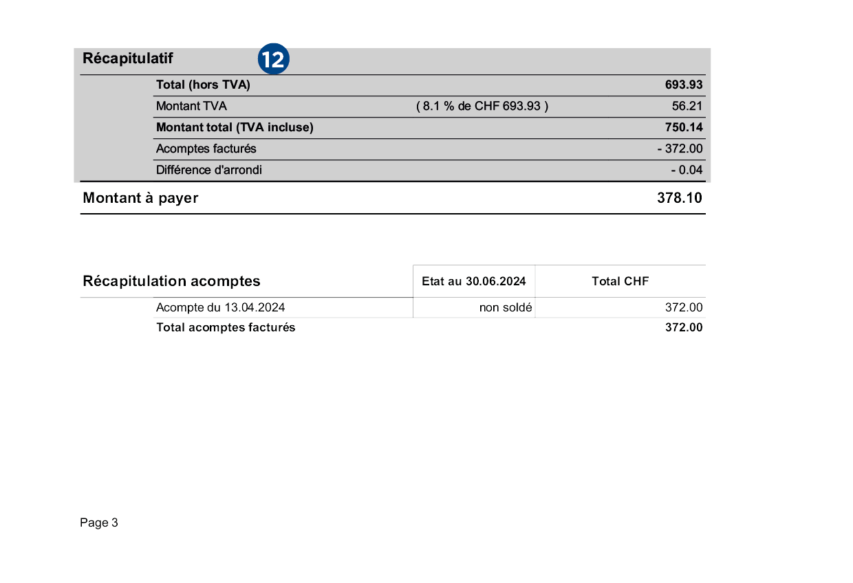 Exemple de facture pour le gaz chez Groupe E