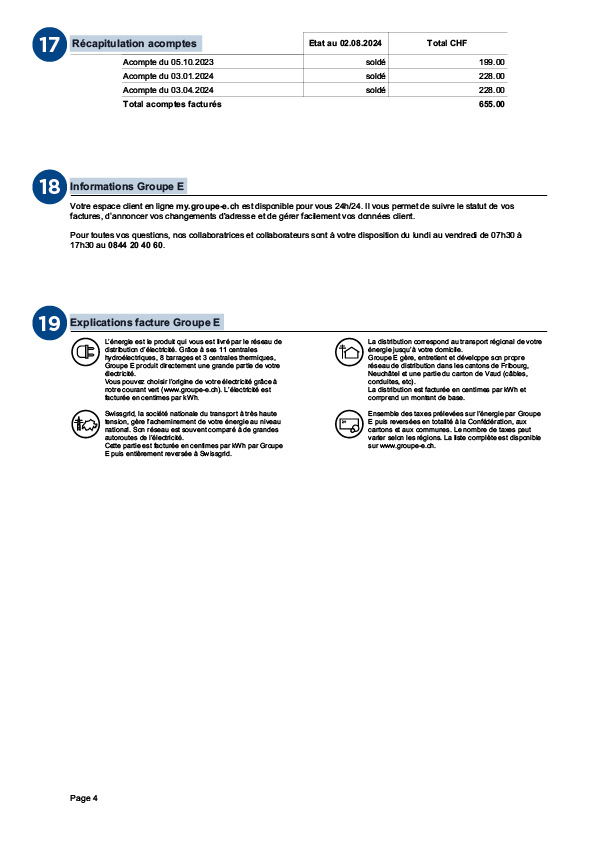 exemple de facture d'électricité de Groupe E