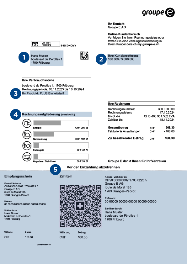 Beispiel einer Stromrechnung von Groupe E